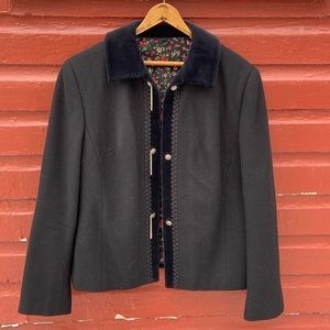 Vintage Valmeline Black Velvet Collar Chain-Button Wool Jacket Women's Size L
